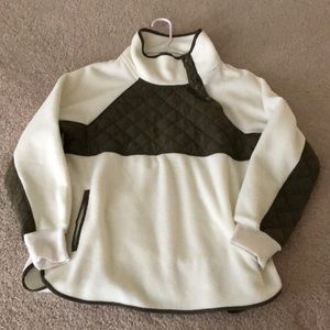Cream and olive green fleece sweater